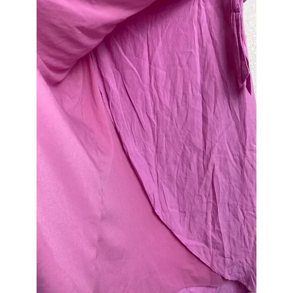 American Eagle Side Tie Wrap Midi Skirt Pink Women Large Barbie High Low Lined - Picture 6 of 12